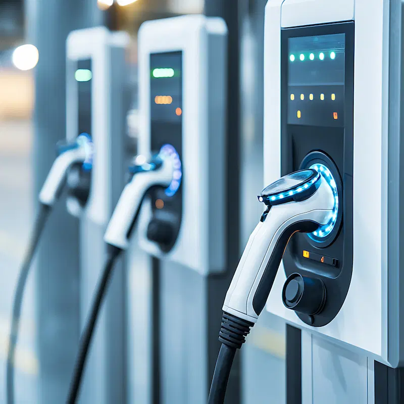 Public EV charging stations in an urban area.